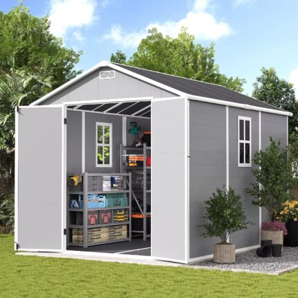 8X10 FT Outdoor Resin Storage Shed, Plastic Storage Shed with Floor, Custom