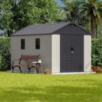 8X12 FT Resin Outdoor Storage Shed with Floor, Beige, Custom