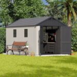 8X12 FT Resin Outdoor Storage Shed with Floor, Beige, Custom