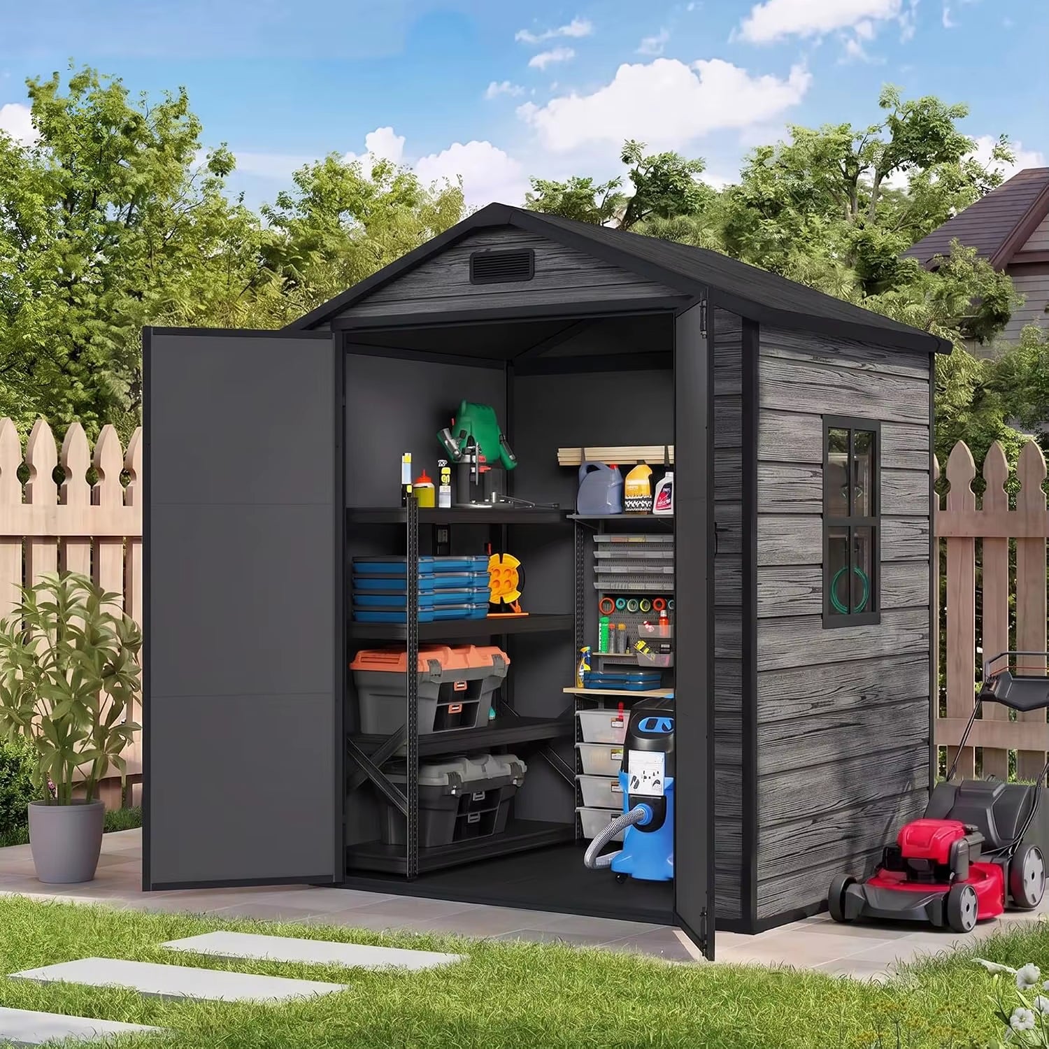 5222d506ec1648cd695b2e6e719f2266 6X4 FT Outdoor Storage Shed with Floor, Dark Grey, Customized