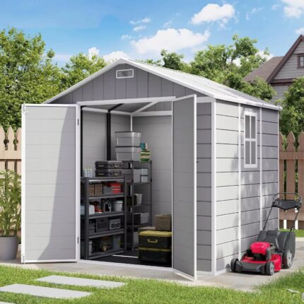 8X6 FT Resin Shed, Outdoor Storage Shed with Floor Included, Plastic Sheds for Bike, Garden Tools, Sheds & Outdoor, Custom