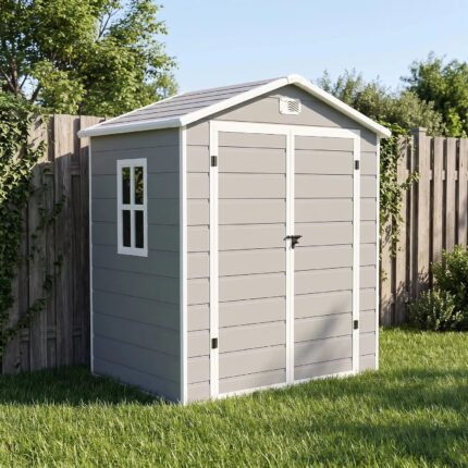 6 X 4.4 FT Resin Storage Shed with Floor, Outdoor Garden Tool Shed with Lockable Door & Window, Weatherproof, Customized