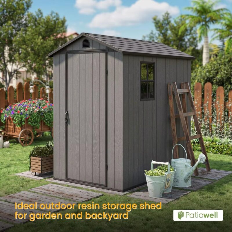 4' X 6' Outdoor Storage Shed with Floor, Plastic Shed outside Resin Tool Shed with Window and Lockable Door For, Customized