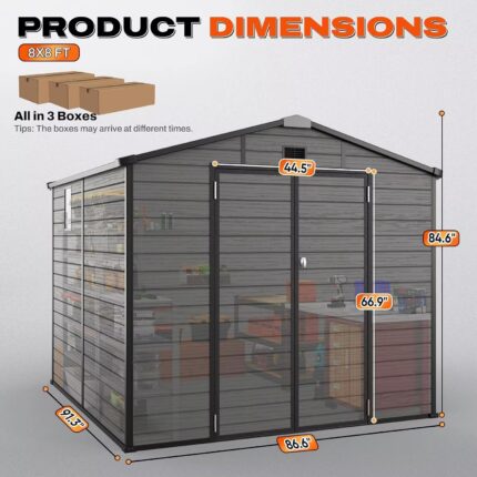8X8 FT Resin Outdoor Storage Shed with Floor, Plastic Storage Shed with Window & Vent, Lockable Door, Heavy Duty, Customized