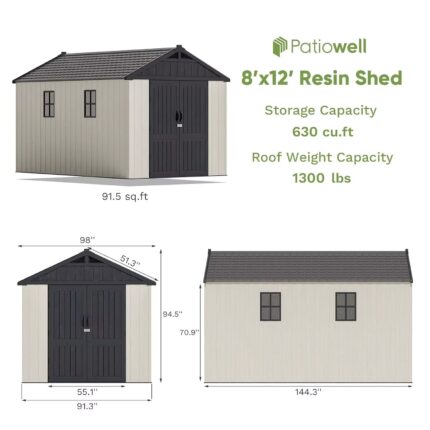 8X12 FT Resin Outdoor Storage Shed with Floor, Beige, Custom