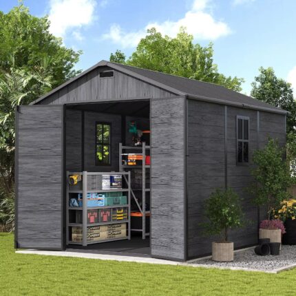 8X10 FT Outdoor Resin Storage Shed, Plastic Storage Shed with Floor, Custom