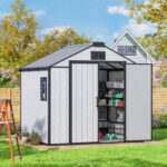 8 X 6 FT Plastic Garden Shed with Lockable Door and Floor, Outdoor Plastic Storage Shed with Windows, Resin Storage, Customized