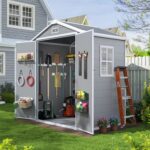 6X4 FT Outdoor Storage Resin Shed, Outdoor Shed with Floor, Gray, Custom