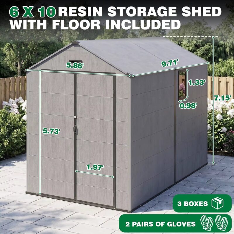 6X10 FT Outdoor Resin Storage Shed with Floor & Window, Custom